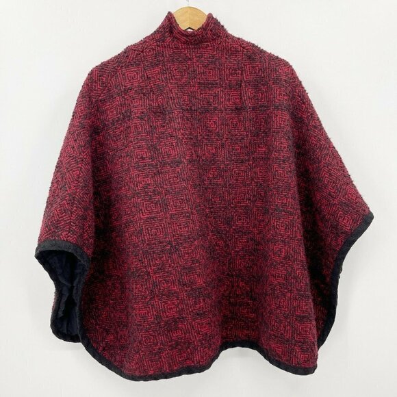Flamstead of Vermont Vintage Red & Black Wool Poncho Cape Jacket - Picture 7 of 10